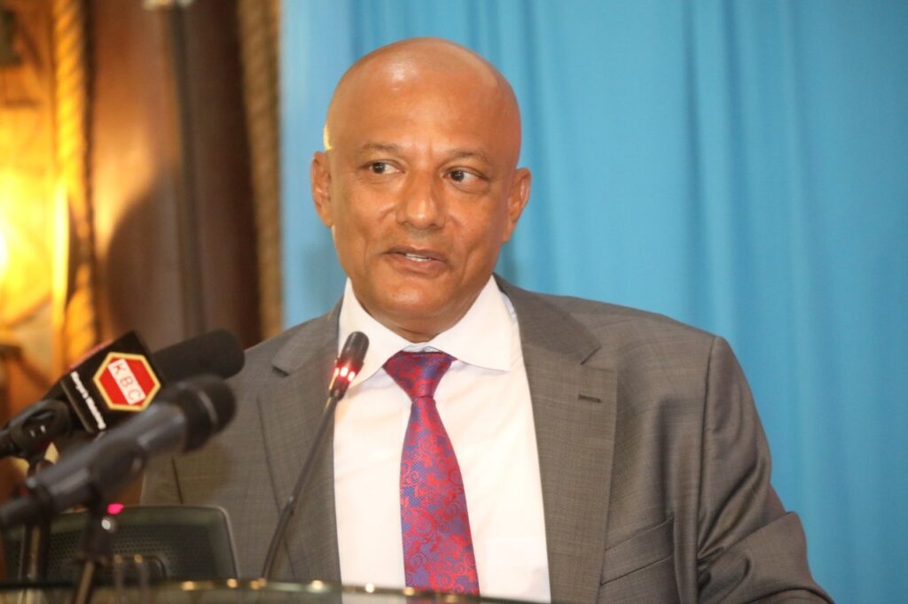 EACC CEO Mr. Twalib Mbarak, CBS addressing attendees during the EAAACA Annual General Meeting at Safari Park Hotel, in Nairobi.