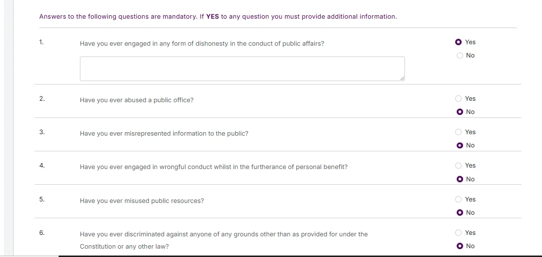 Step 17: Fill in the Mandatory Questions